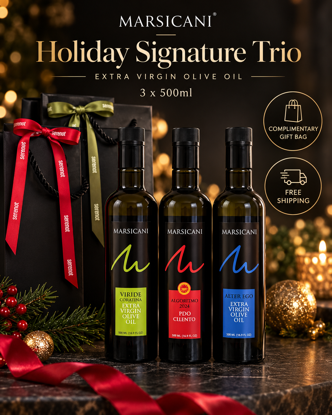 Marsicani EVOO Trio 3 × 500ml ｜Free shipping